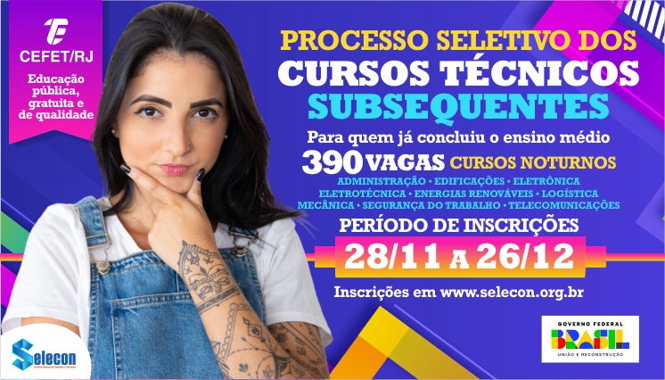 Inscrições abertas para o processo seletivo dos cursos técnicos subsequentes 