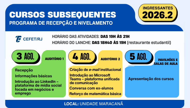 Confira programação de recepção e nivelamento para subsequente na Unidade Maracanã